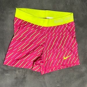 Nike pro womens 3” shorts pink and fluorescent yellow size medium